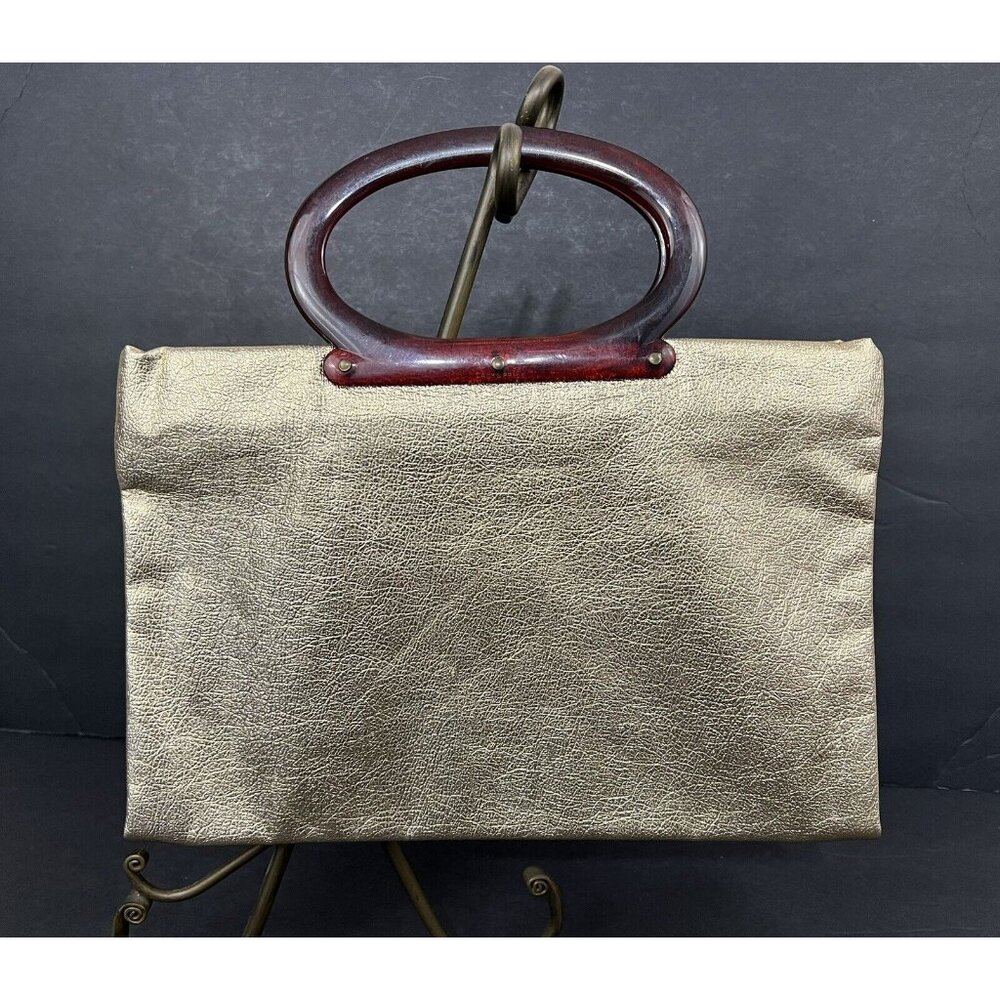 Vtg 60s Lady’s Pride‎ Handbag Expandable Tote Gold Lame Tortoise Lucite Handle
